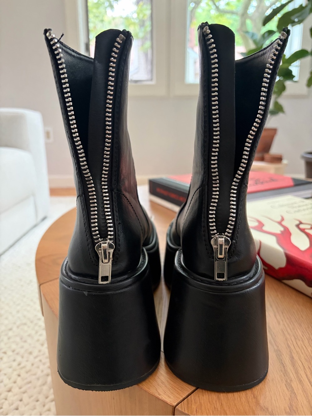 Dolls Kill Black Rear-Zip Platform Block Heel Ankle Boots